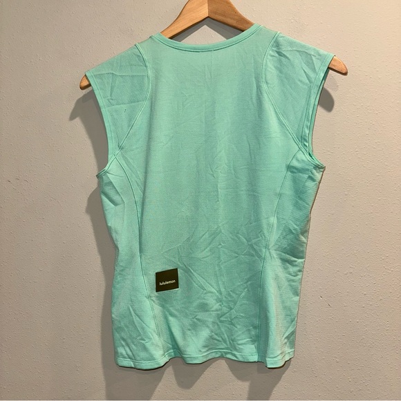 Lululemon Mint Green Cap Sleeve Hiking Tank Top Side Zipper Pocket Sweat Wicking - Picture 4 of 10